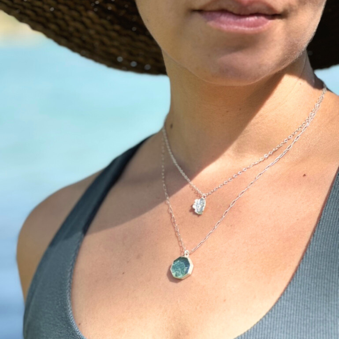 Sterling Silver & Light Blue Octagon Pendant