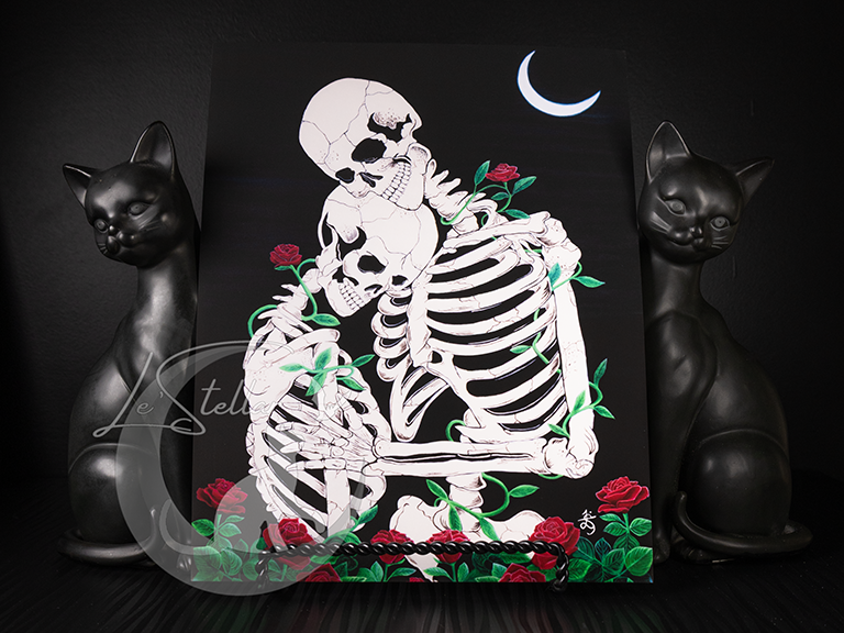 Skeleton and Roses Acrylic Painting: Romantic Gothic Print, Original Hand-Painted Art