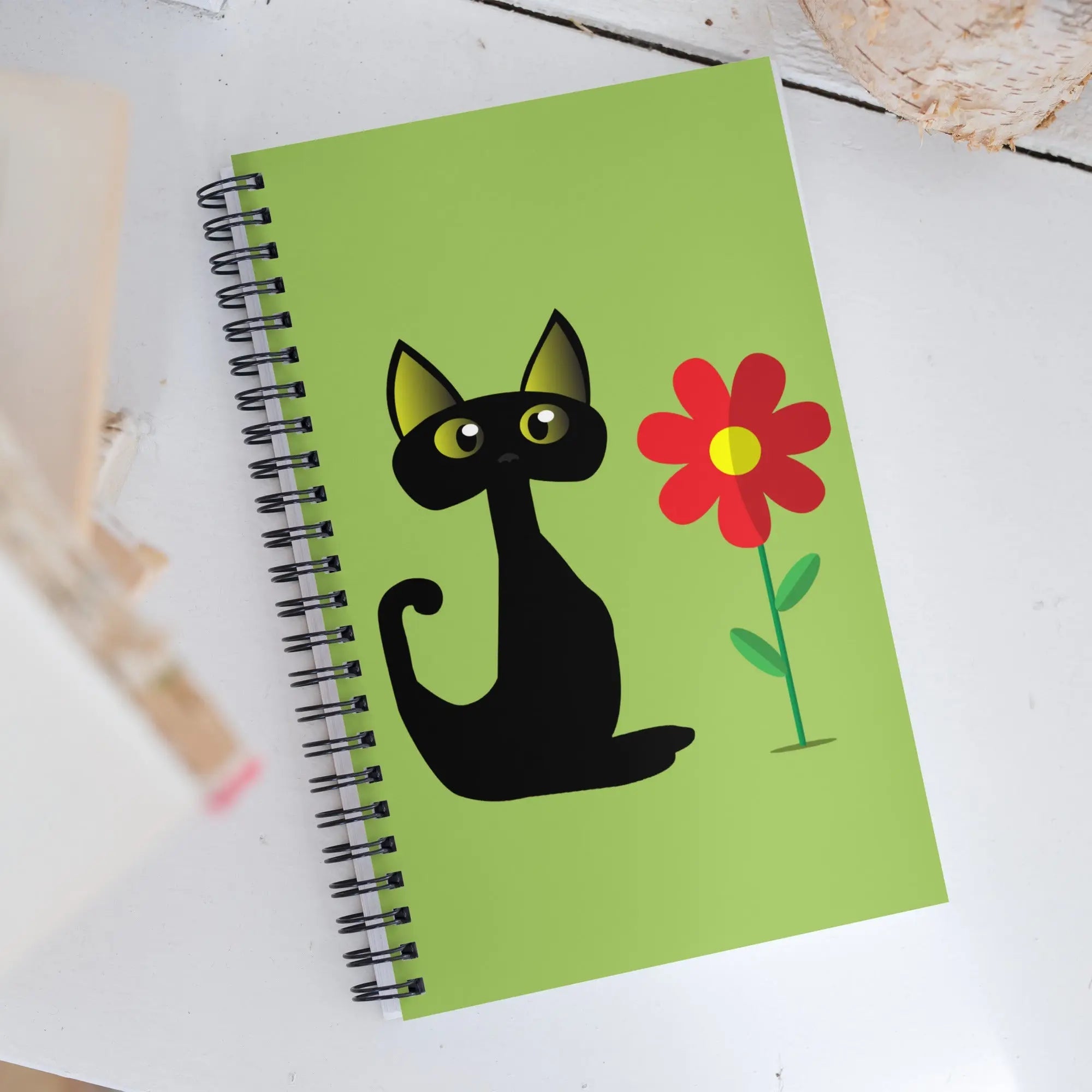 Black Cat Flower Spiral Notebook for Creative Note-Taking - 4Legz