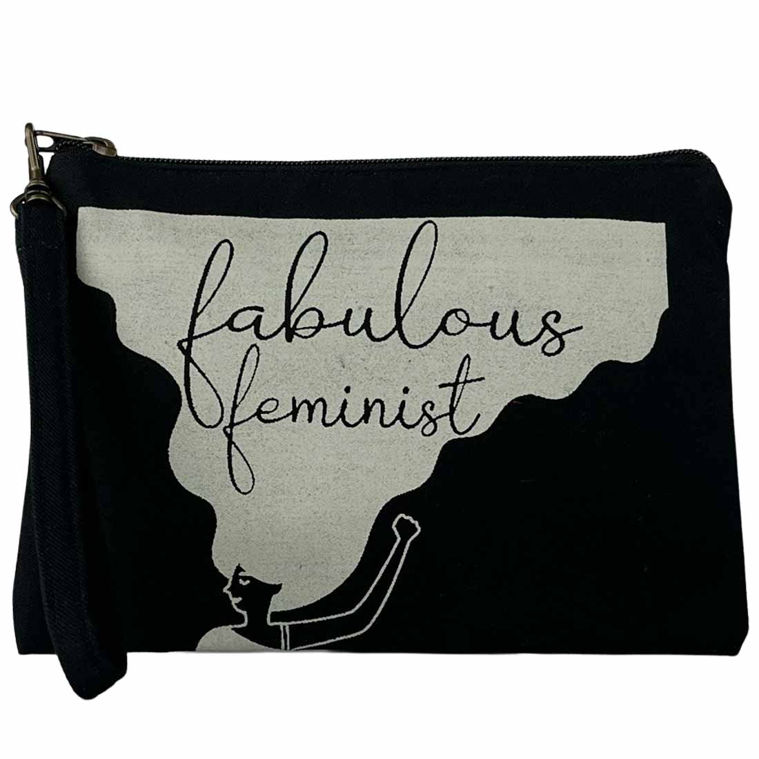 fabulous feminist wristlet pouch - black cotton