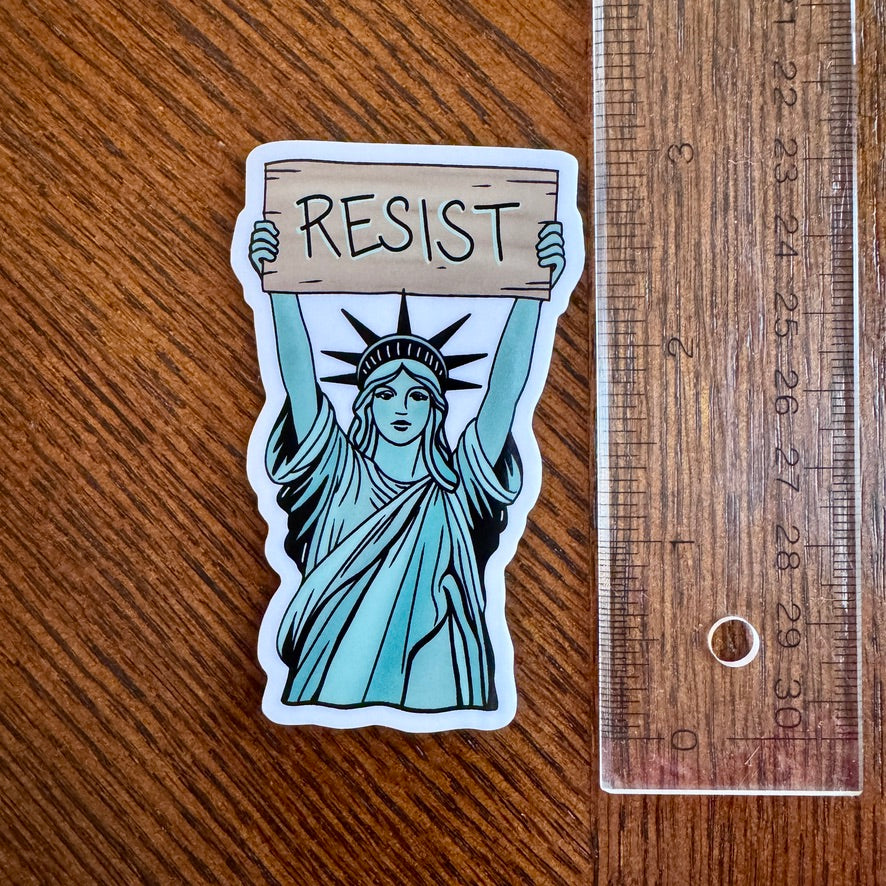 statue-of-liberty-resist-sign-glossy-indoor-outdoor-vinyl-sticker-decal-activist-laptop-water-bottle-car-window