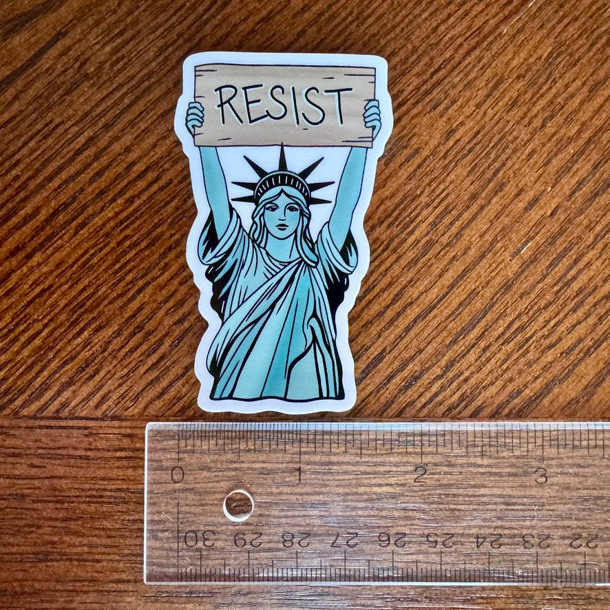 statue-of-liberty-resist-sign-glossy-indoor-outdoor-vinyl-sticker-decal-activist-laptop-water-bottle-car-window
