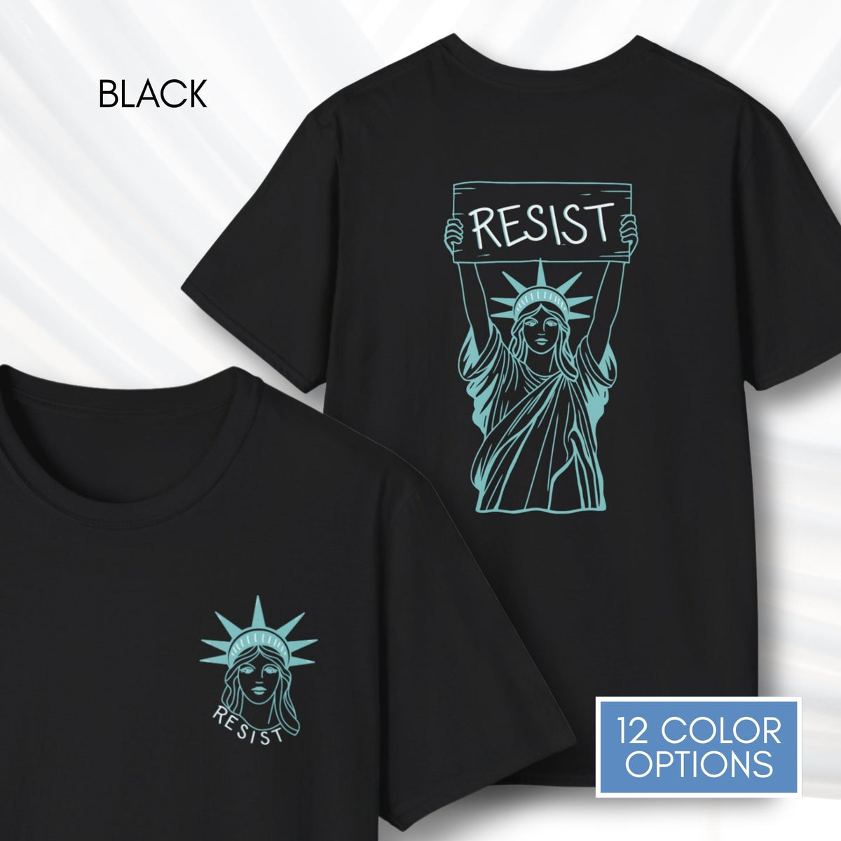 statue-of-liberty-resist-unisex-tee-feminist-political-activist-tshirt-patriotic-resistance-hand-drawn-art-lady-liberty-independence-day-apparel-black