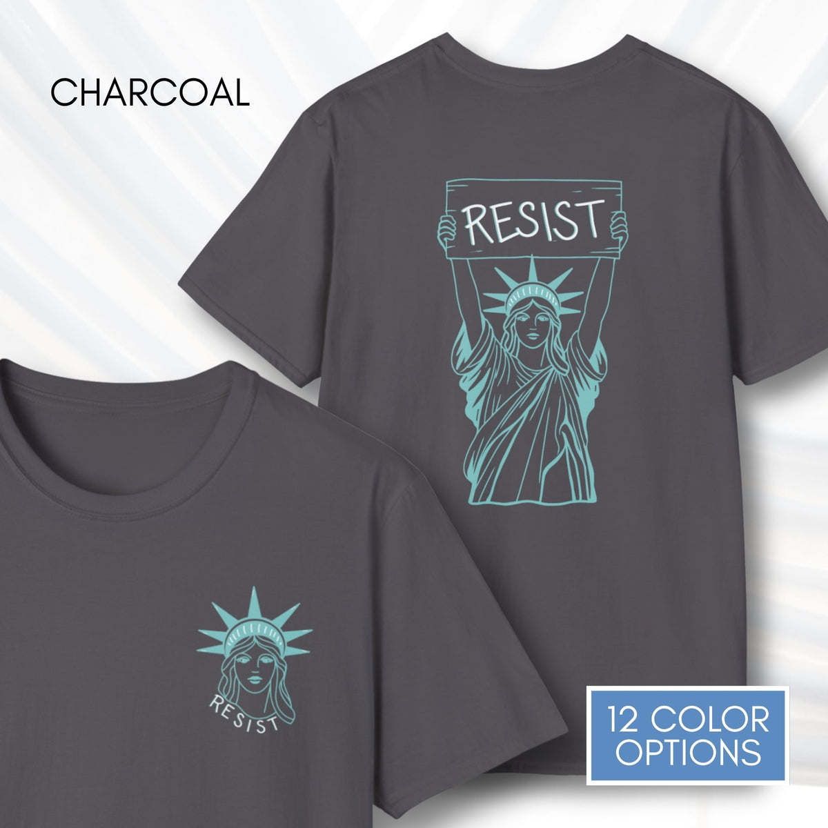 statue-of-liberty-resist-unisex-tee-feminist-political-activist-tshirt-patriotic-resistance-hand-drawn-art-lady-liberty-independence-day-apparel-charcoal