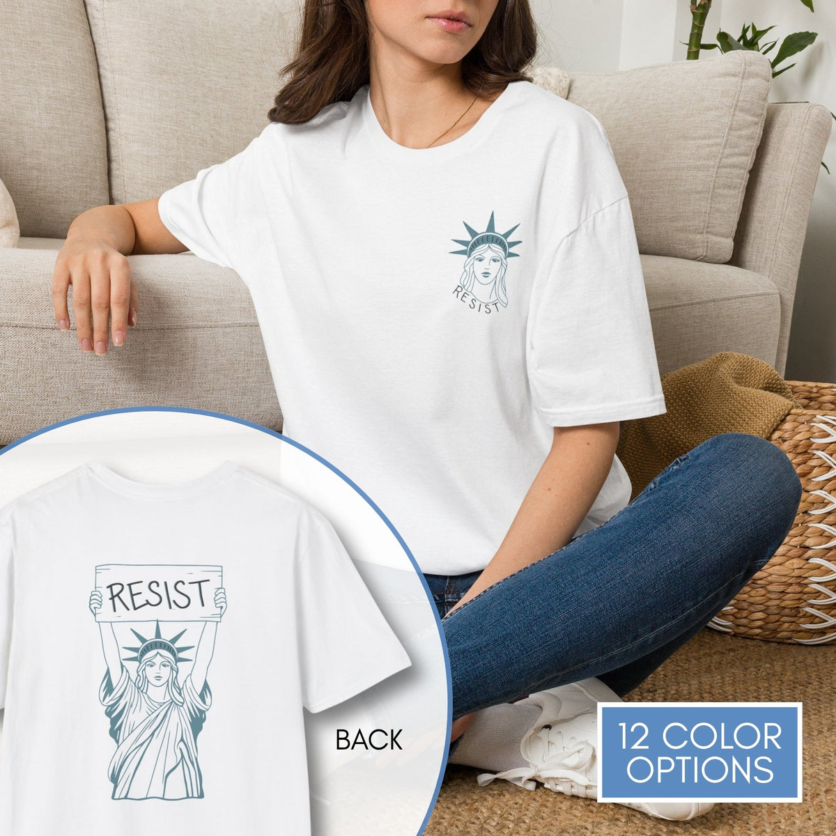 statue-of-liberty-resist-unisex-tee-feminist-political-activist-tshirt-patriotic-resistance-hand-drawn-art-lady-liberty-independence-day-apparel-white