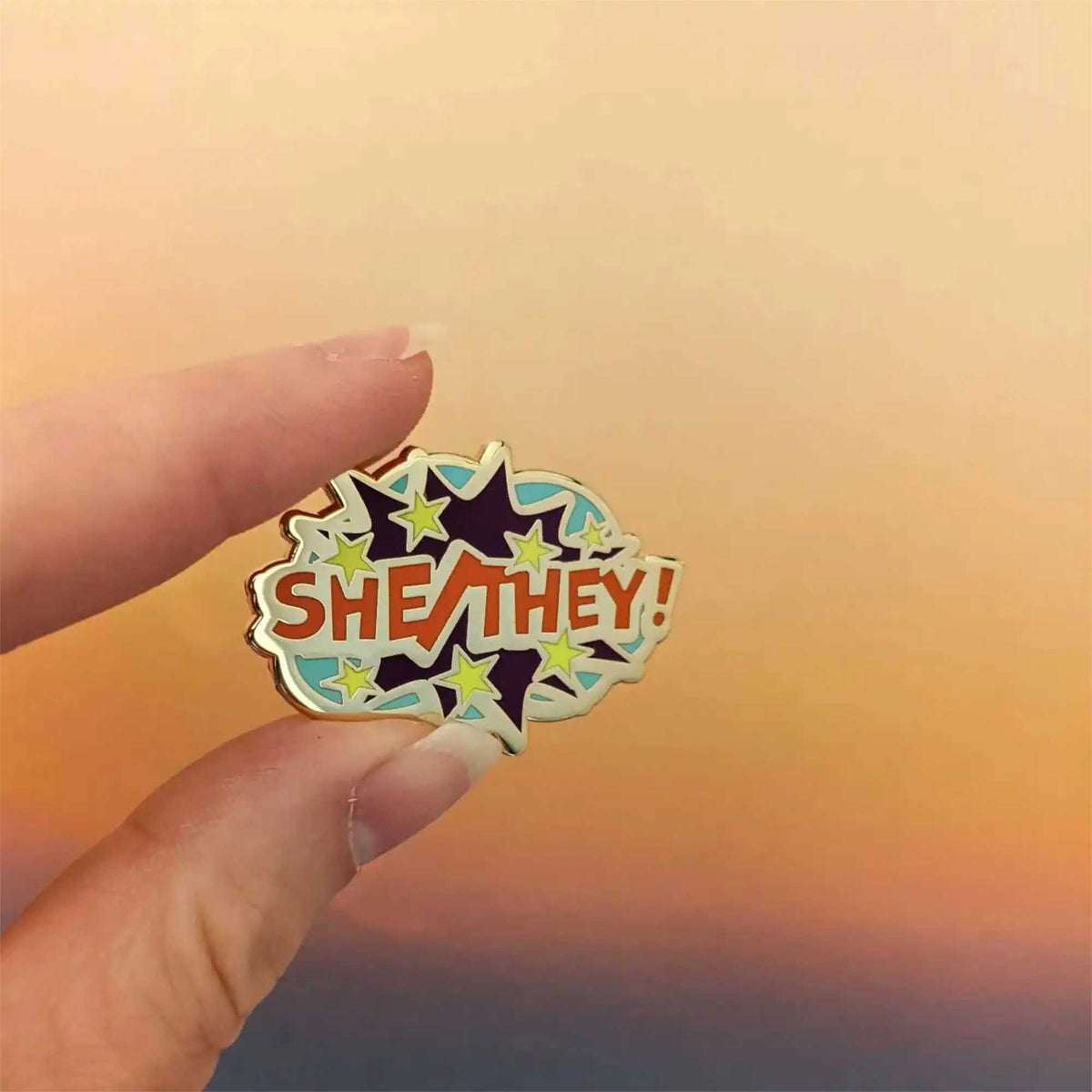 She/They pronouns hard enamel pin