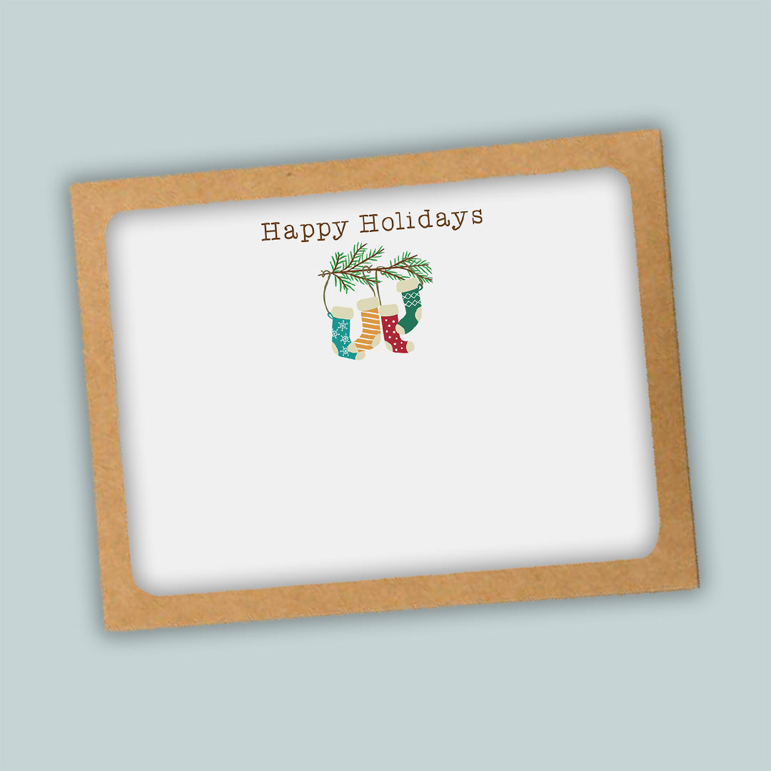 Holiday Stockings on Branch Flat Note Cards - Box of 12