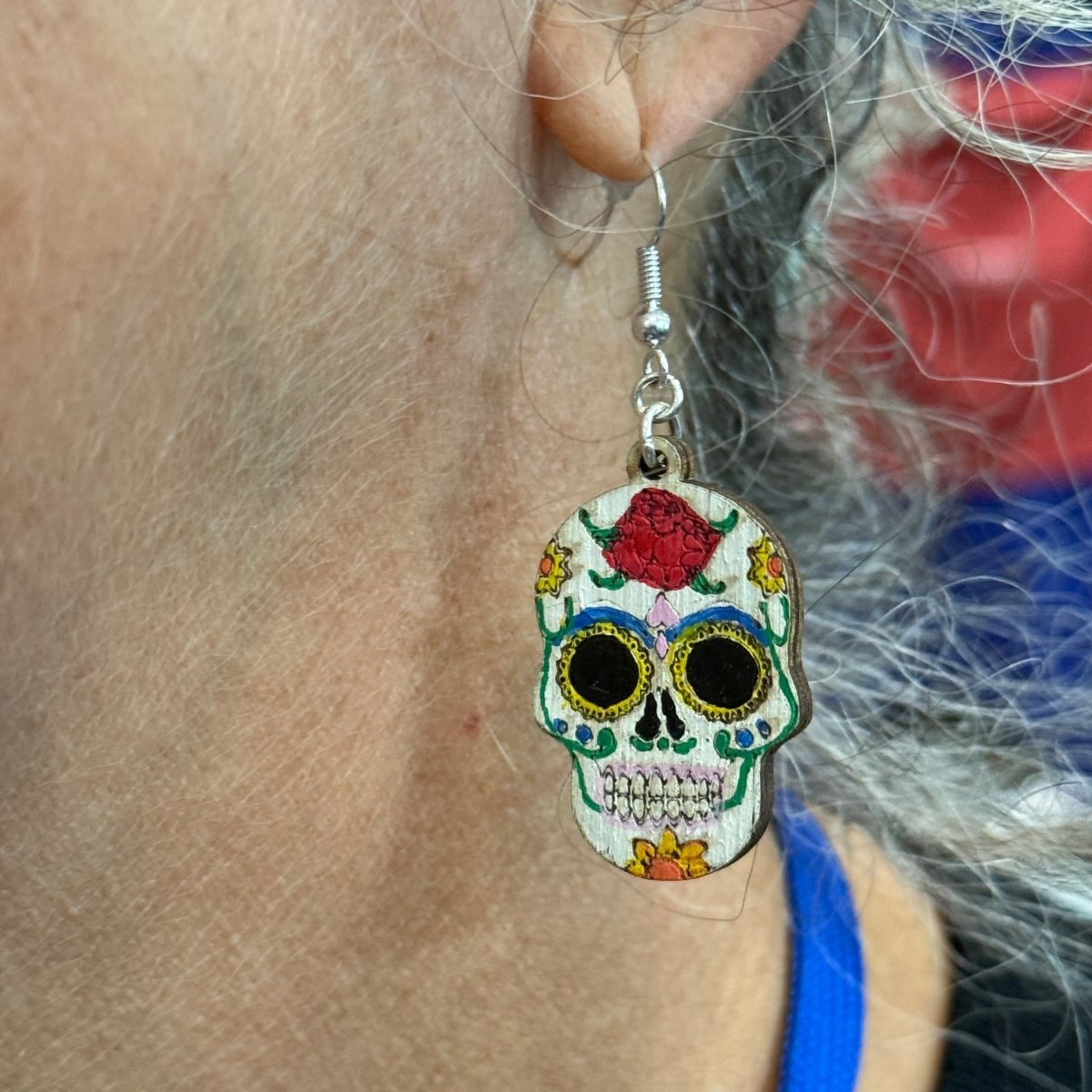 Sugar Skull Wooden Dangle Earrings - Cate&