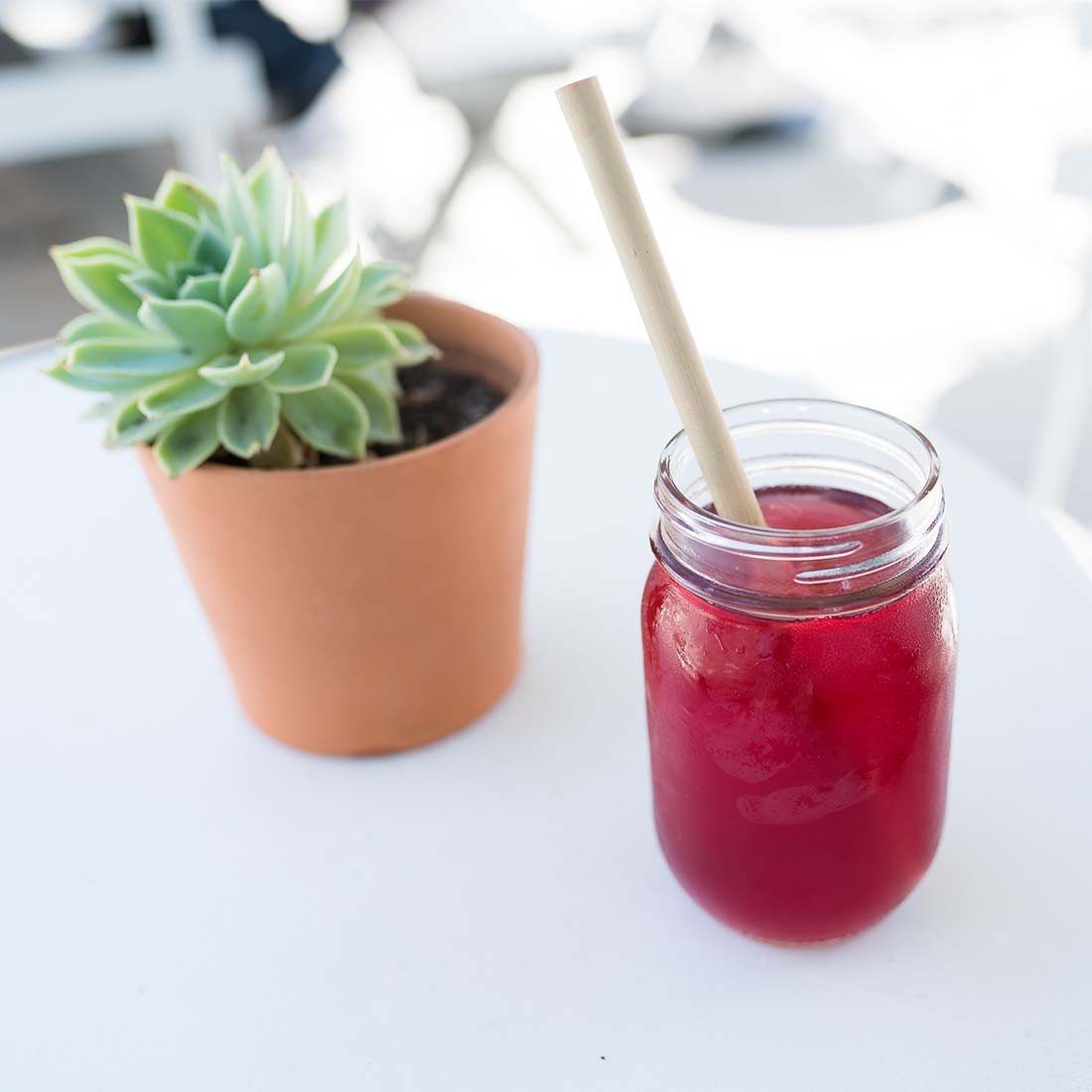 straw from sustainable bamboo in hibiscus tea