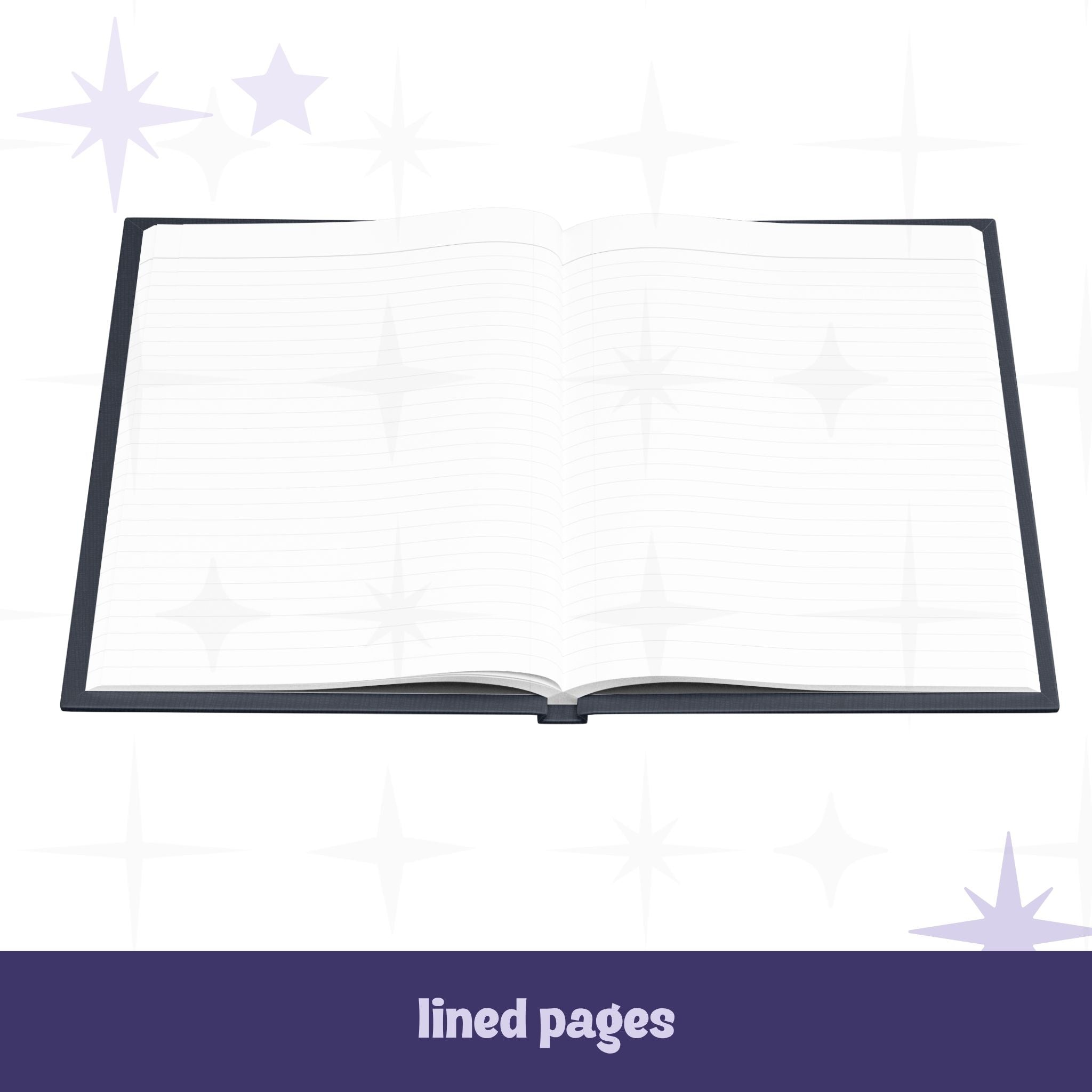 Sweary dark floral journal open to lined interior pages showing white perforated lined paper