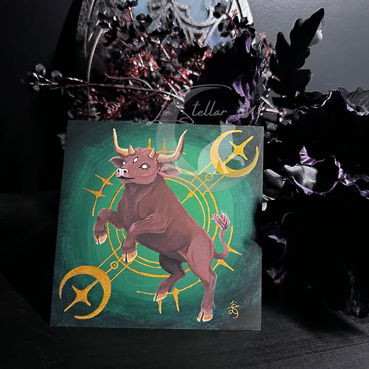 Taurus Zodiac Print with celestial accents