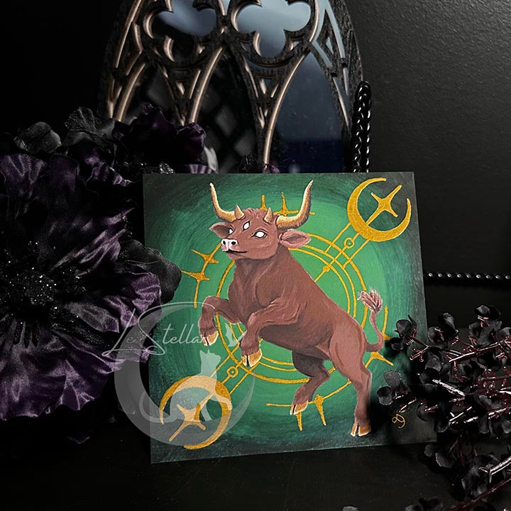 Taurus Zodiac Print with celestial accents