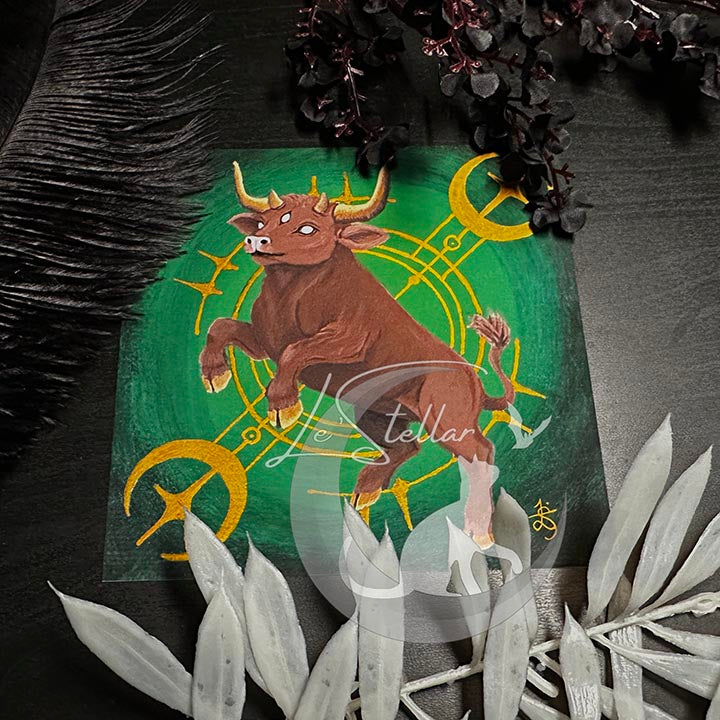 Taurus Zodiac Print with celestial accents