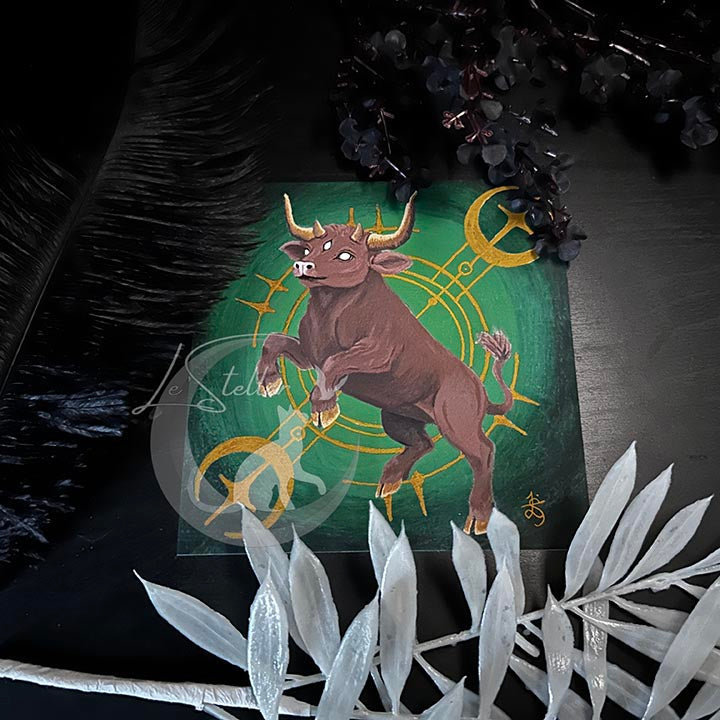Taurus Zodiac Print with celestial accents