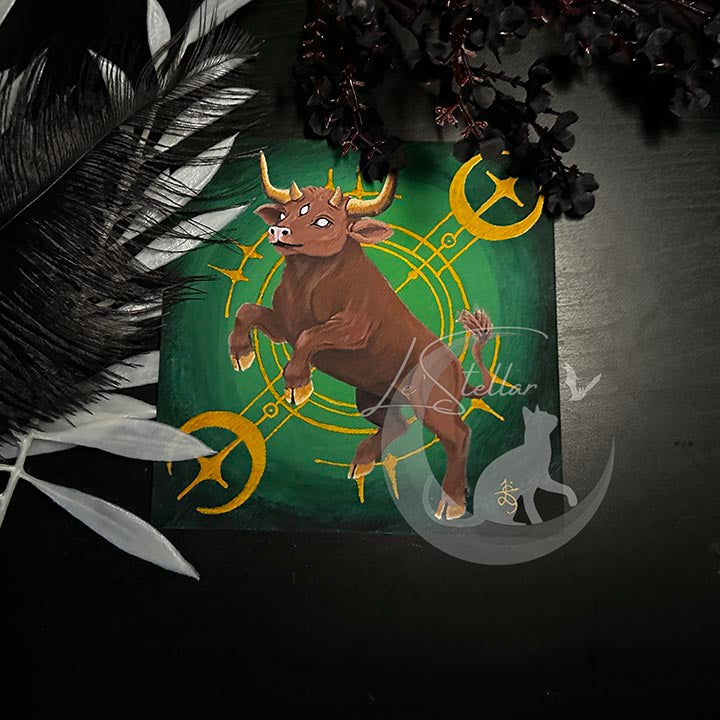 Taurus Zodiac Print with celestial accents