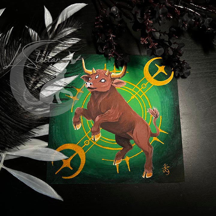 Taurus Zodiac Print with celestial accents