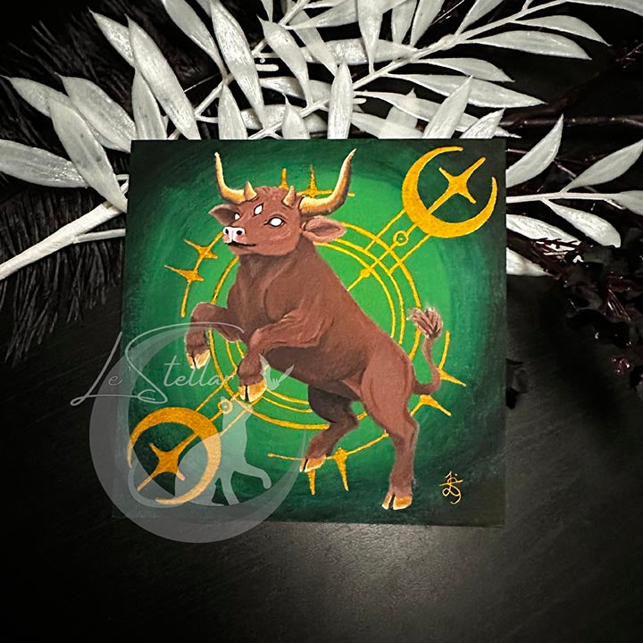 Taurus Zodiac Print with celestial accents