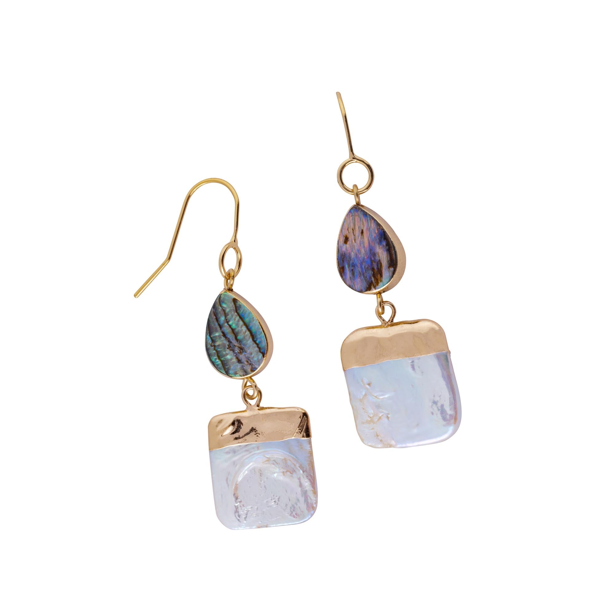 abalone shell and freshwater pearl with gold edge on earwire