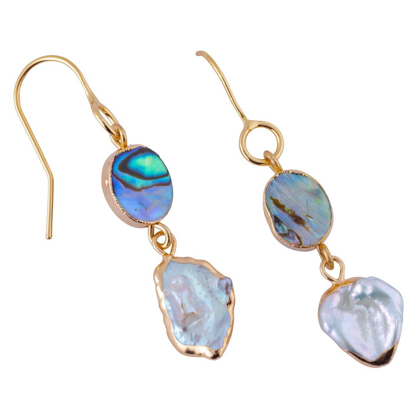 ocean springs oval abalone shell and organic freshwater pearl earrings