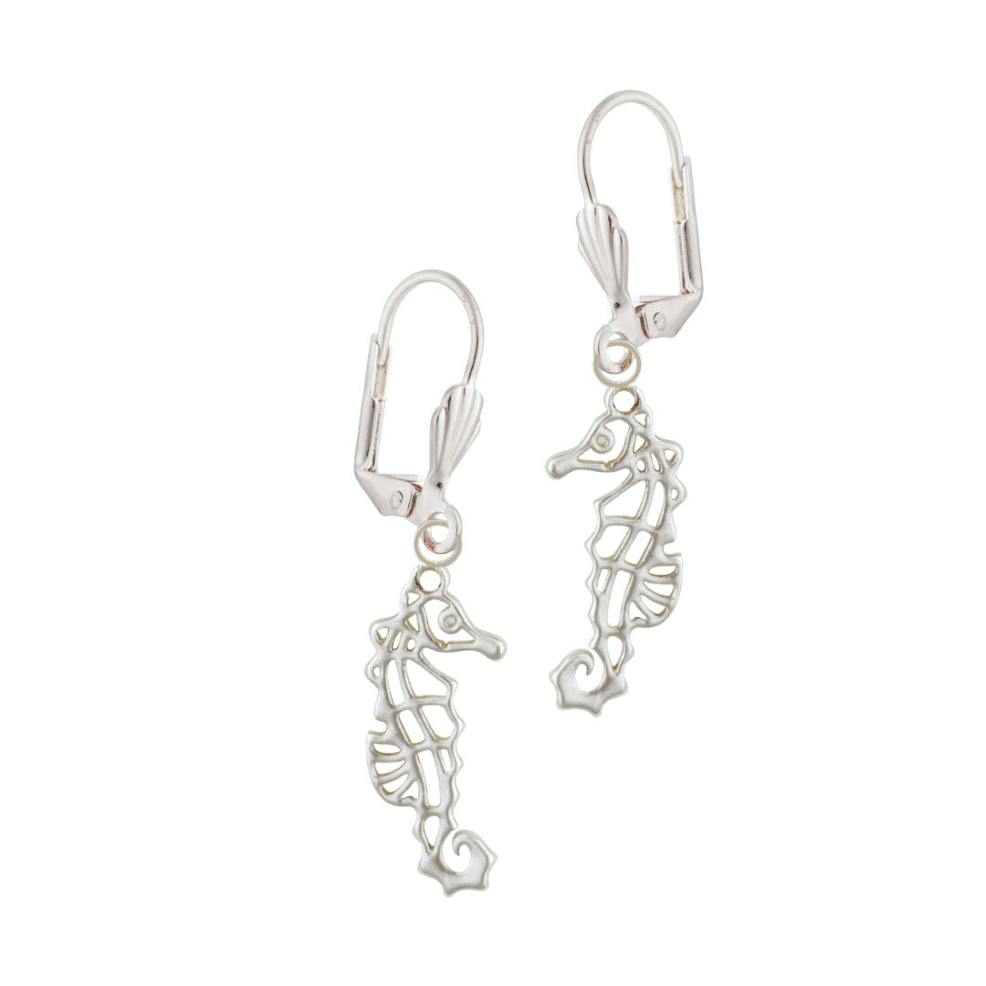 mattapoisett seahorse leverback drop earrings silver