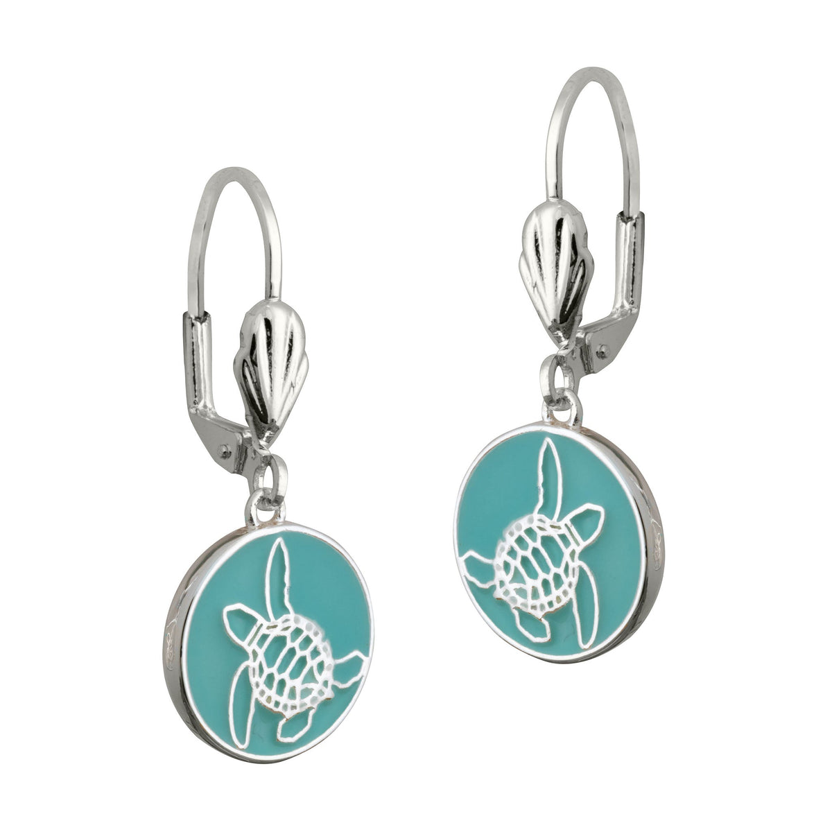 bald head island sea turtle coin leverback earring turquoise silver