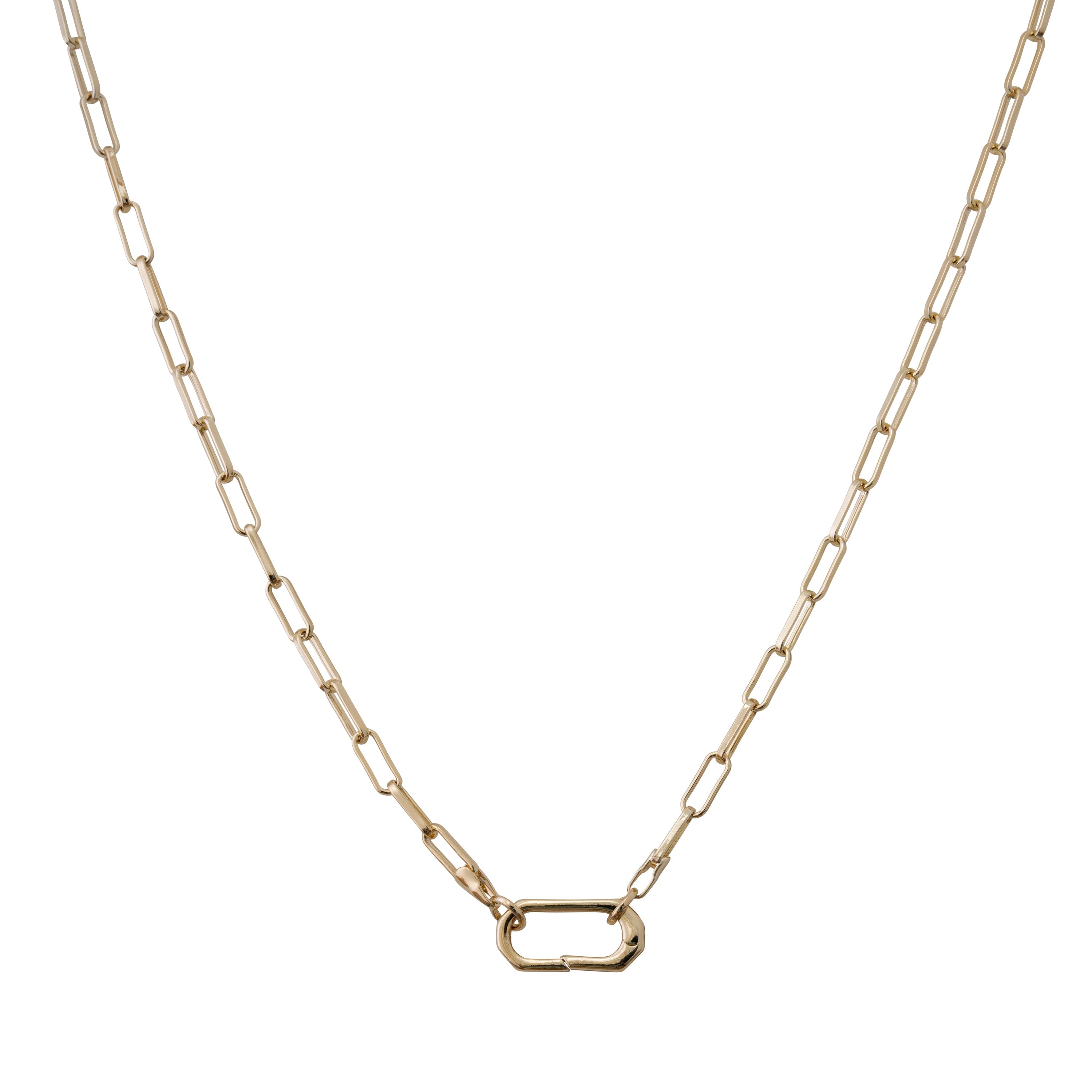 charleston paperclip chain carabiner base necklace gold