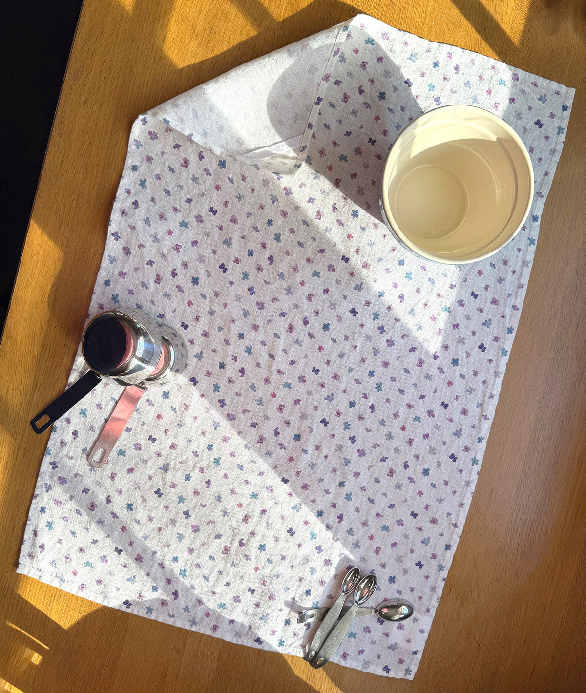 mini hydrangea blossoms linen tea towel