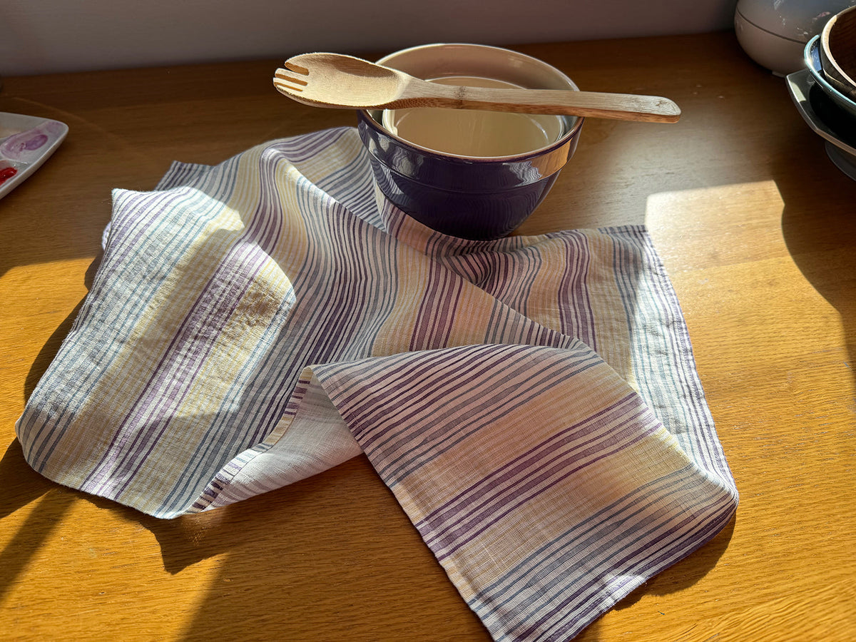 hydrangea stripes linen tea towel