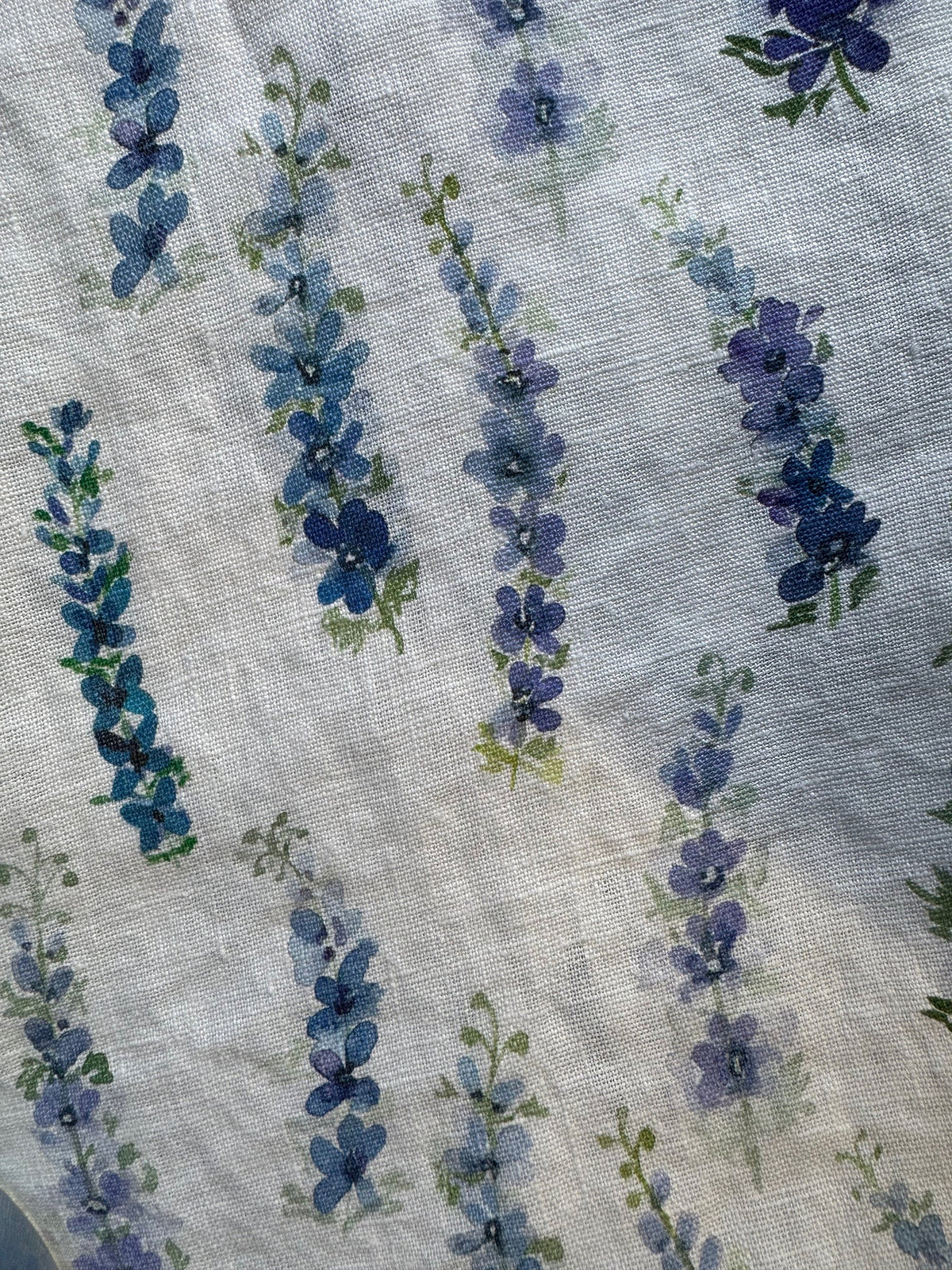 dancing delphinium linen tea towel