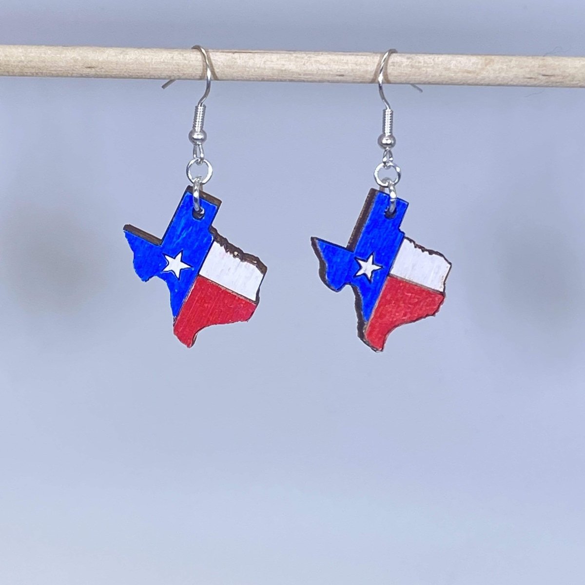 Texas State Flag Wooden Dangle Earrings - - Cate&