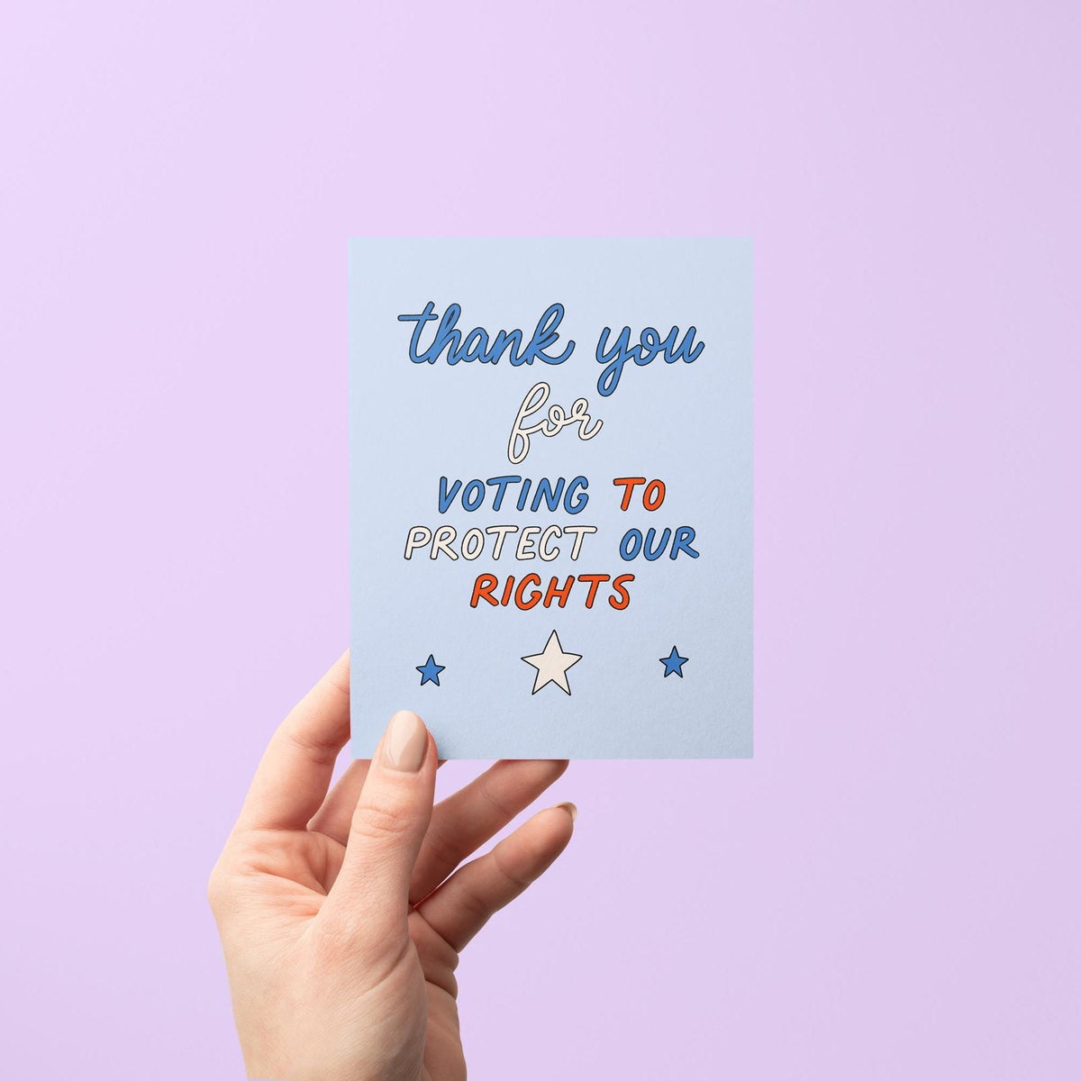 Thanks for voting greeting card flat lay — voting appreciation card styled on a desk, by indie artist MangoIllustrated