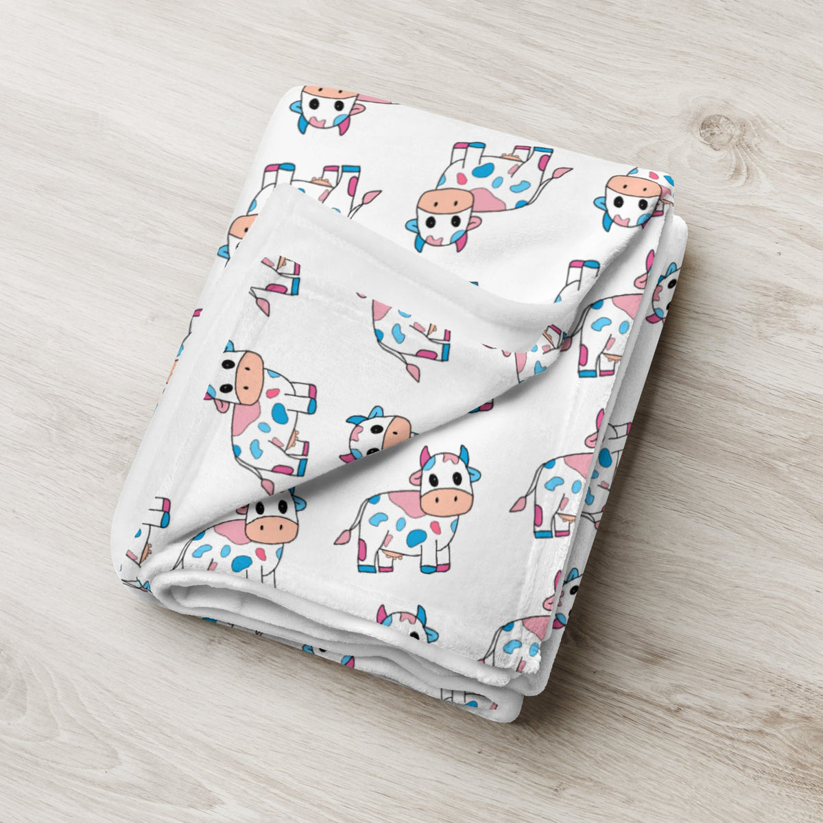 Blue and Pink Cow Throw Blanket - Trans Cow