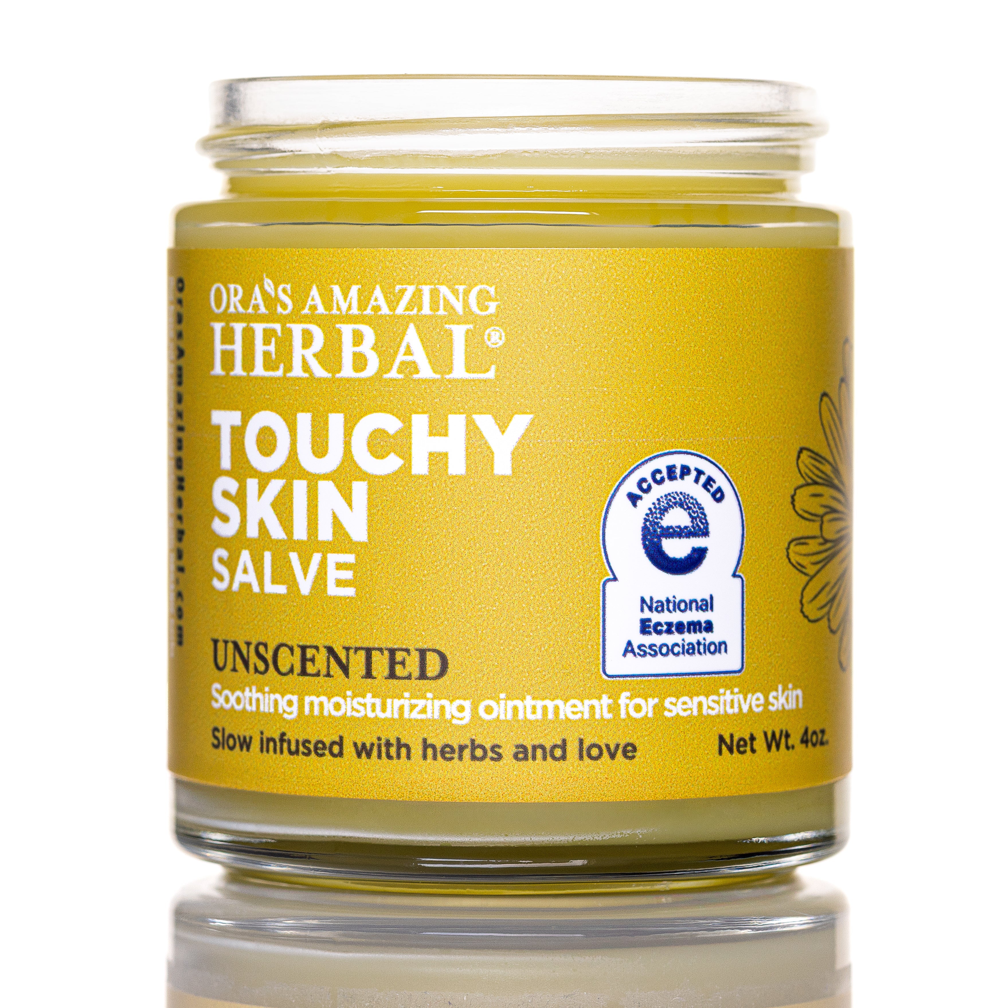 Touchy Skin Salve 4oz With National Eczema Association Logo On Label White Background