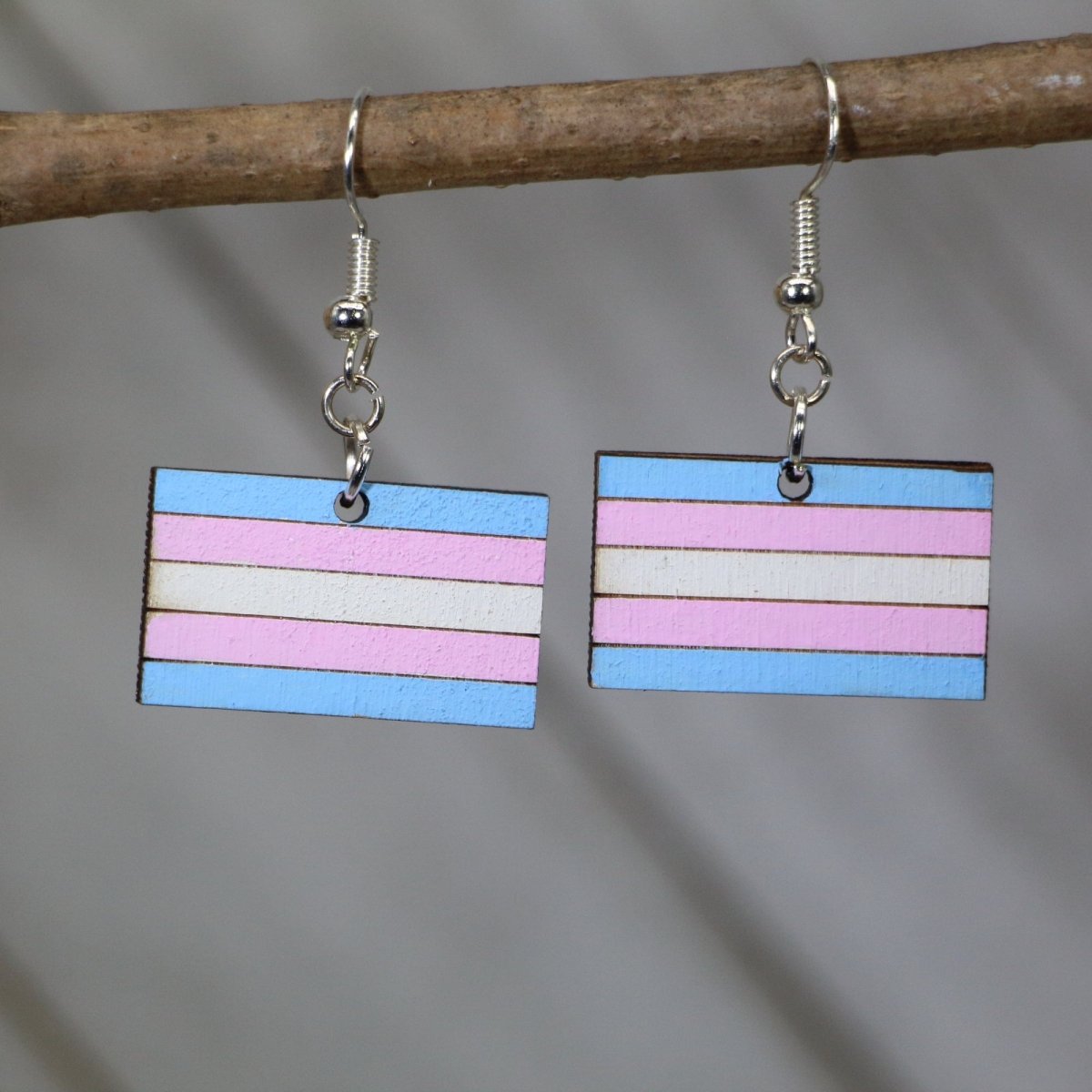 Trans Flag Wooden Dangle Earrings - - Cate&