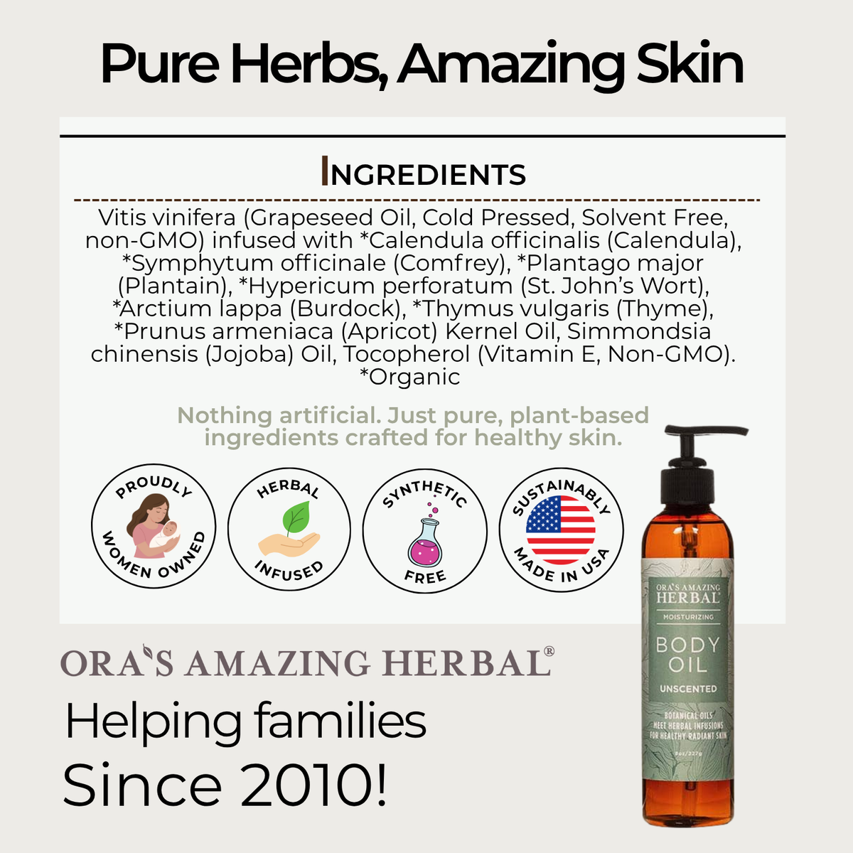 Unscented Body Oil 2oz Informative Ingredient Tile