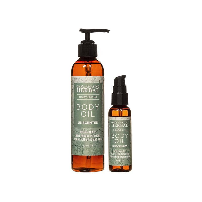 Unscented Body Oil White Background 2oz & 7.5oz Bottles