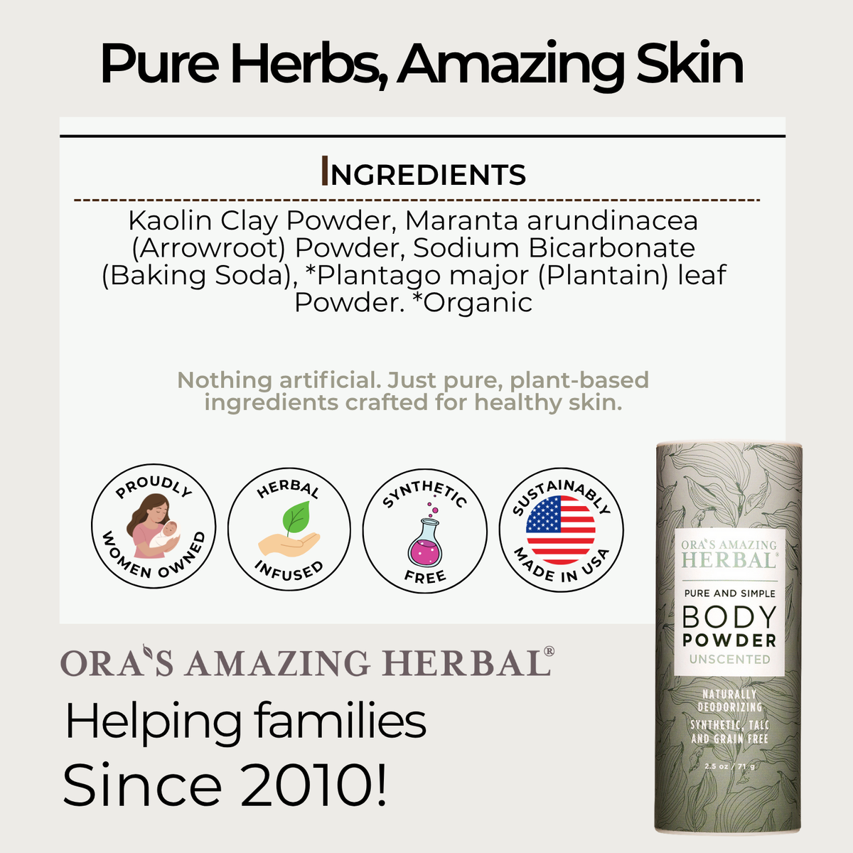 Unscented Body Powder 2.5oz Informative Ingredient Tile