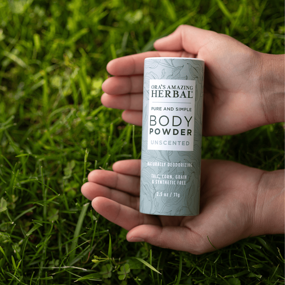 Unscented Body Powder 2.5oz Lifestyle Human Hand Outdoor Square