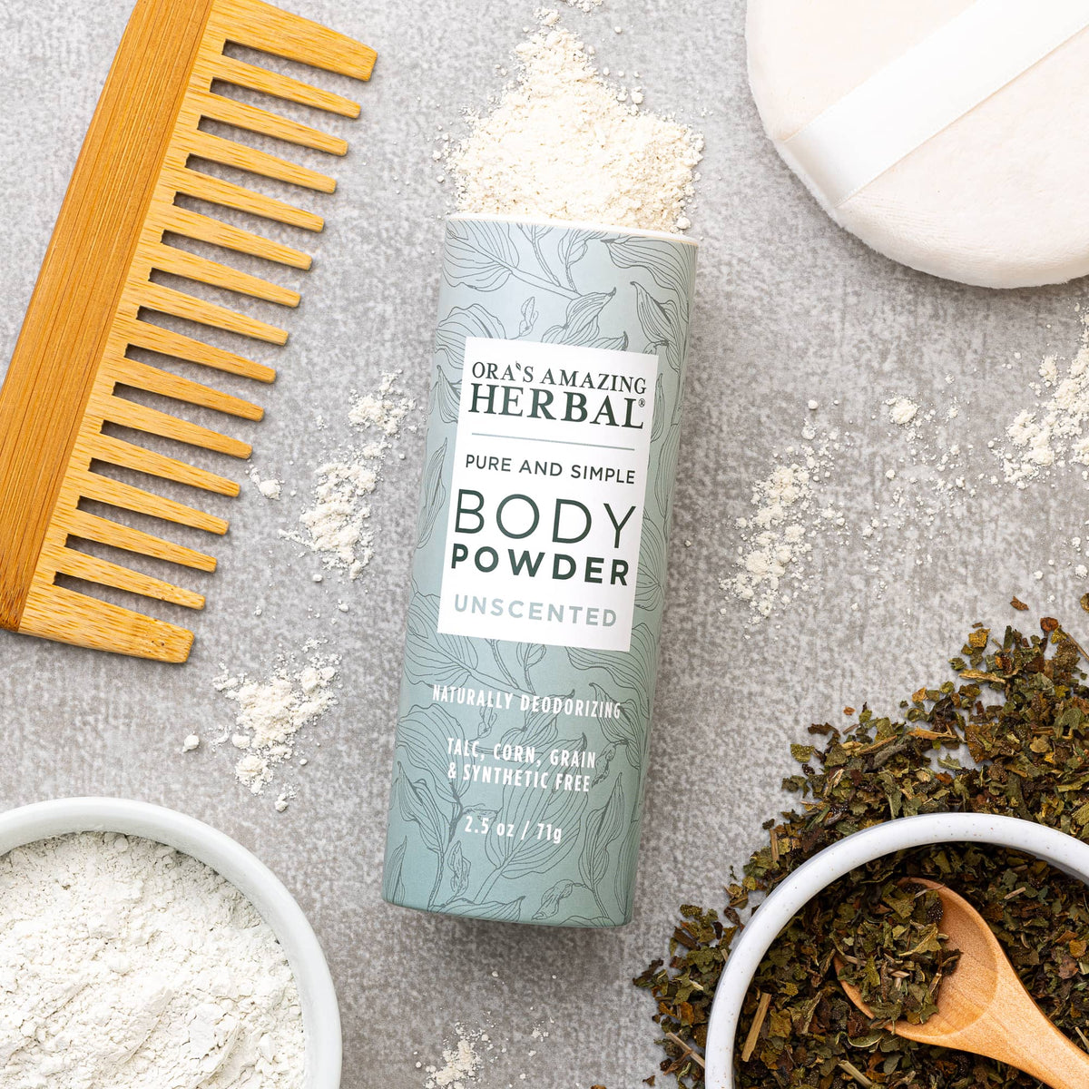 Unscented Body Powder Lifestyle With Comb and Dusting Puff Indoor Texture