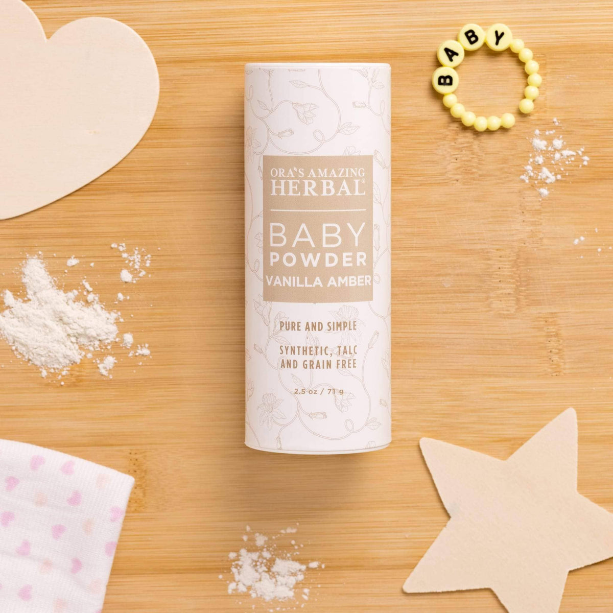 Vanilla Amber Baby Powder Indoor Texture Lifestyle 2.5oz