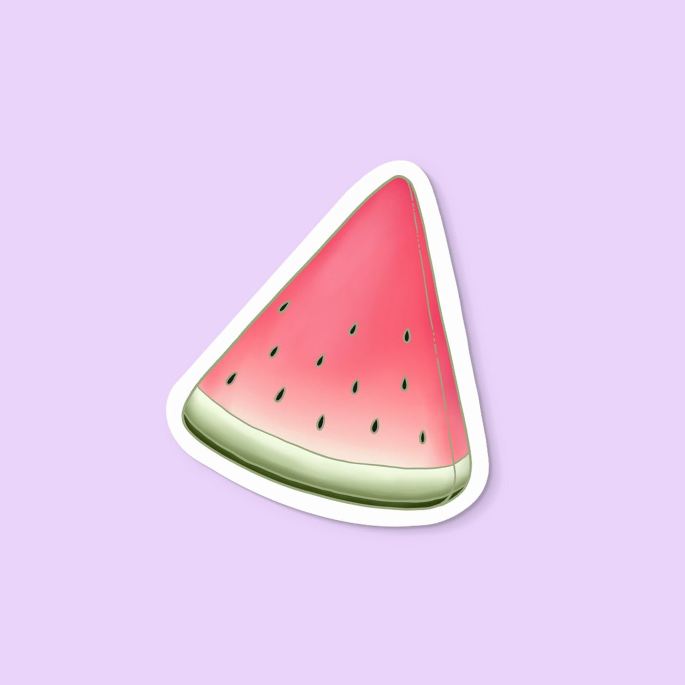 Watermelon slice sticker — hand illustrated pink and green watermelon wedge, approx 3 x 2.25 in waterproof vinyl, by MangoIllustrated