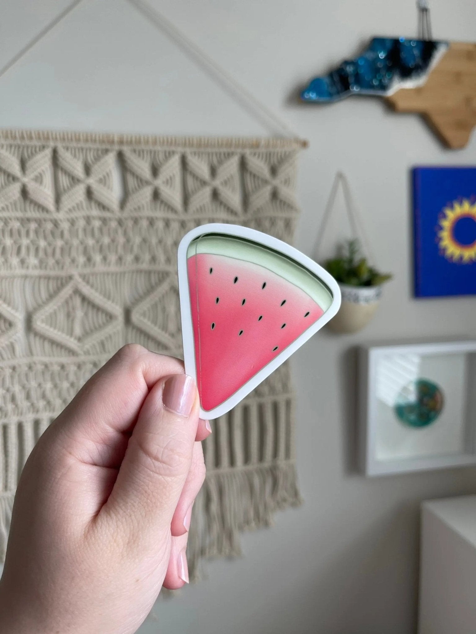 Watermelon slice sticker — bright summer food sticker on weatherproof vinyl by indie artist MangoIllustrated