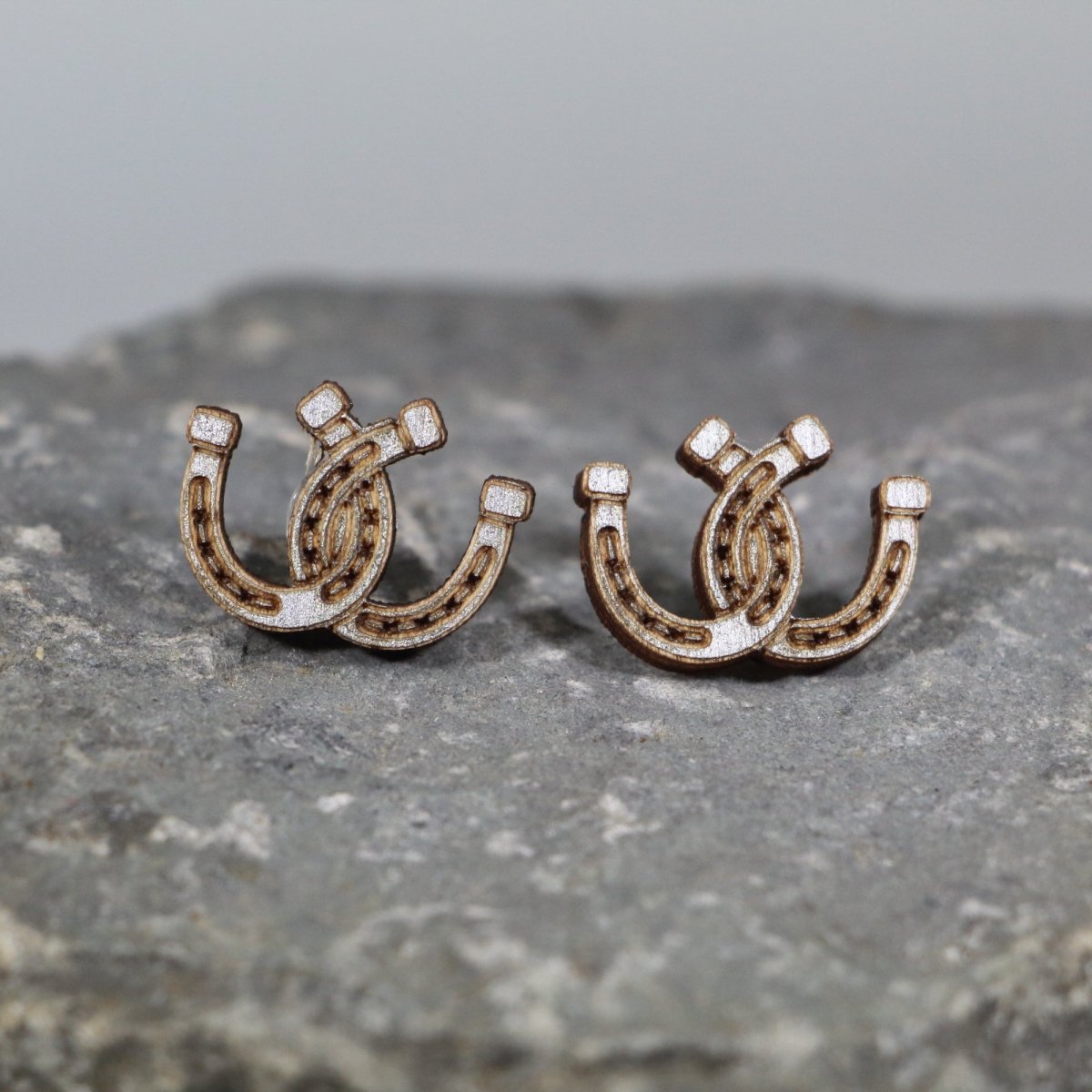Western Horseshoes Wooden Dangle Earrings - Stud - Cate&