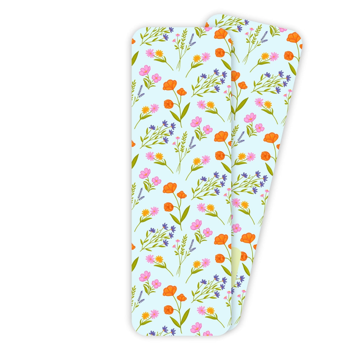 Wildflower Bookmark — hand drawn wildflowers in pink, orange, and purple on a sky blue background, 2x6 in, by MangoIllustrated
