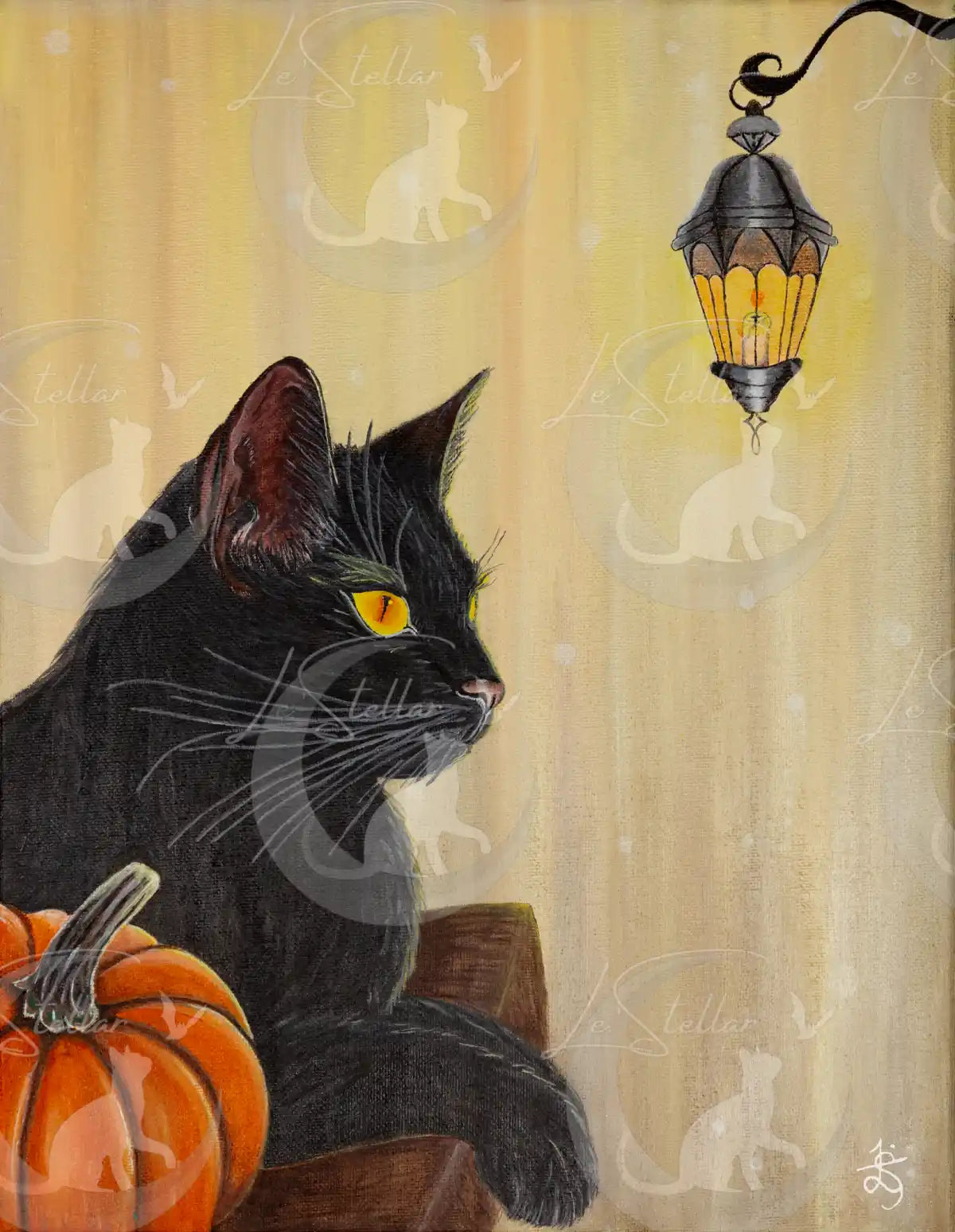Black Cat Art Print, Pumpkin Painting, Spooky Fall Wall Decor, Original Hand-Painted Art