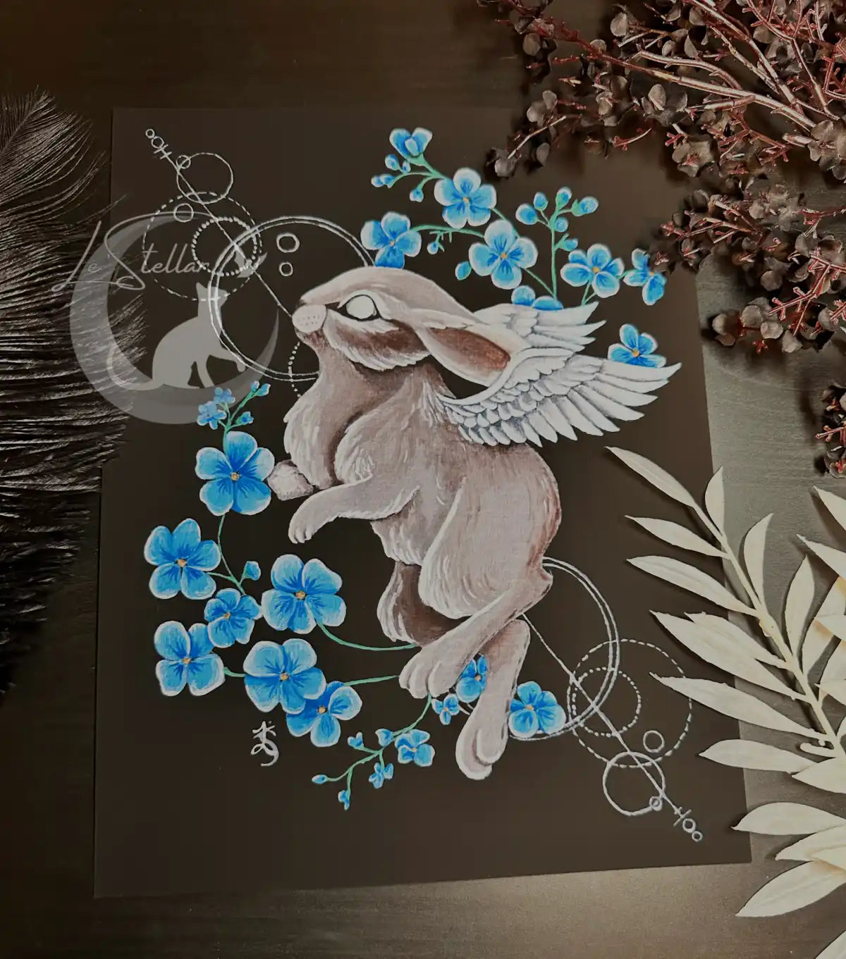 Fantasy Angel Bunny Painting Print, Celestial Rabbit