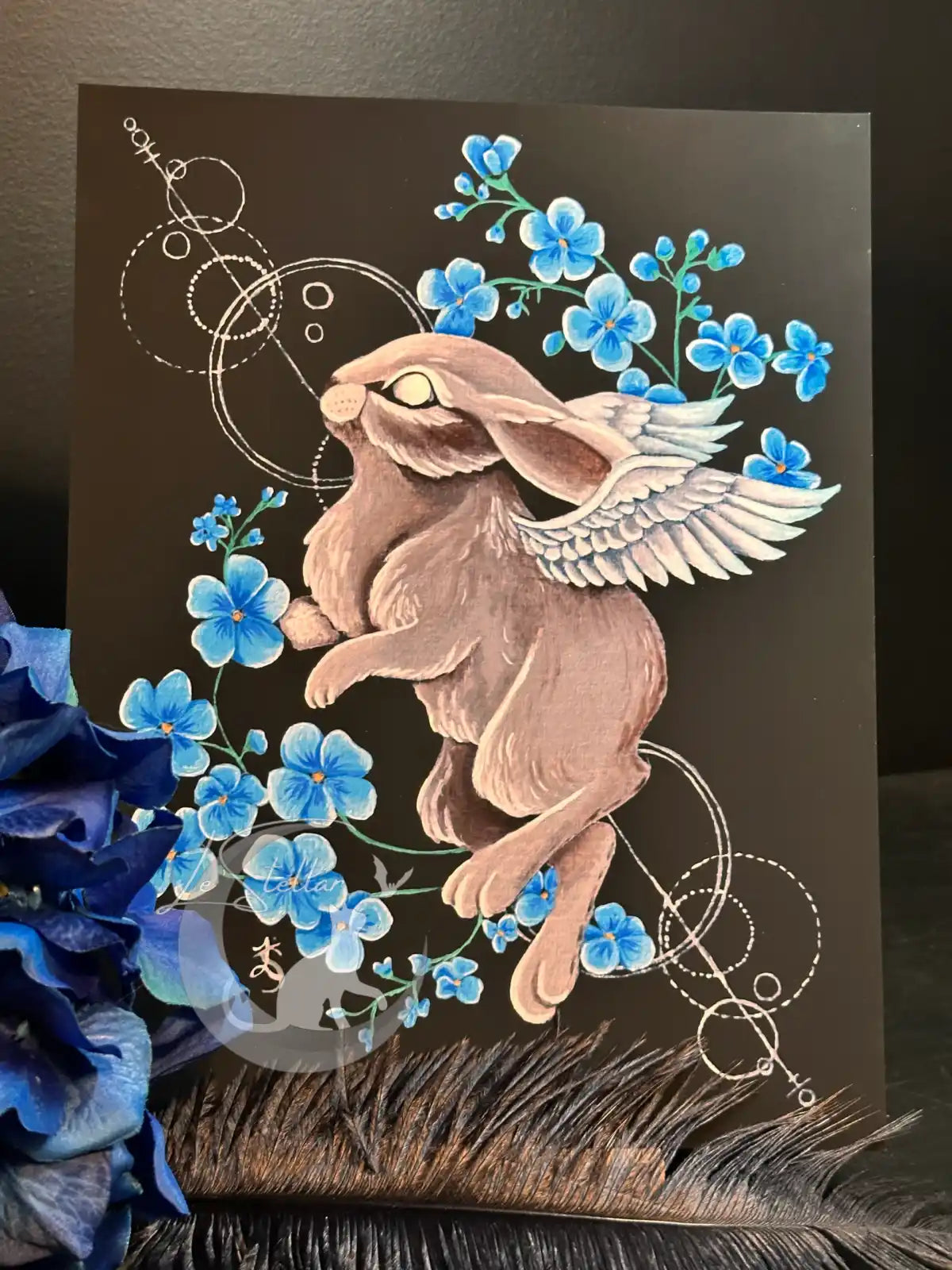 Fantasy Angel Bunny Painting Print, Celestial Rabbit