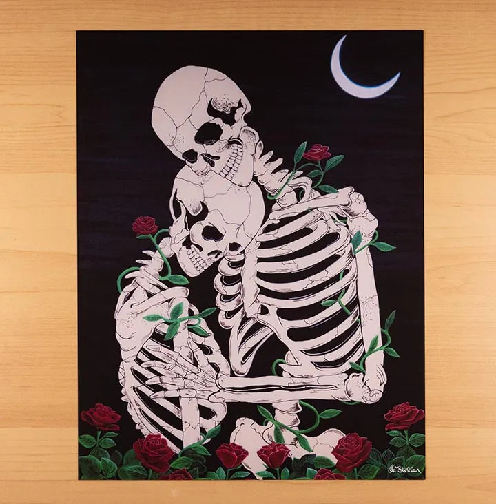 Skeleton and Roses Acrylic Painting: Romantic Gothic Print, Original Hand-Painted Art