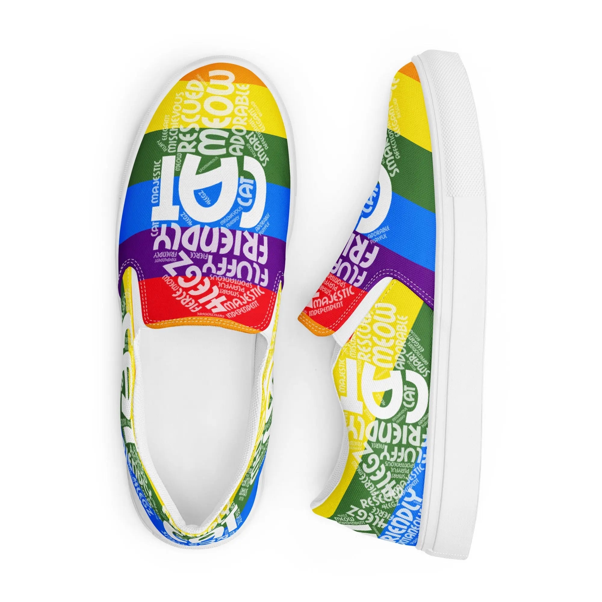Cat Rainbow Slip-On Shoes for Women - Playful Canvas Style - 4Legz