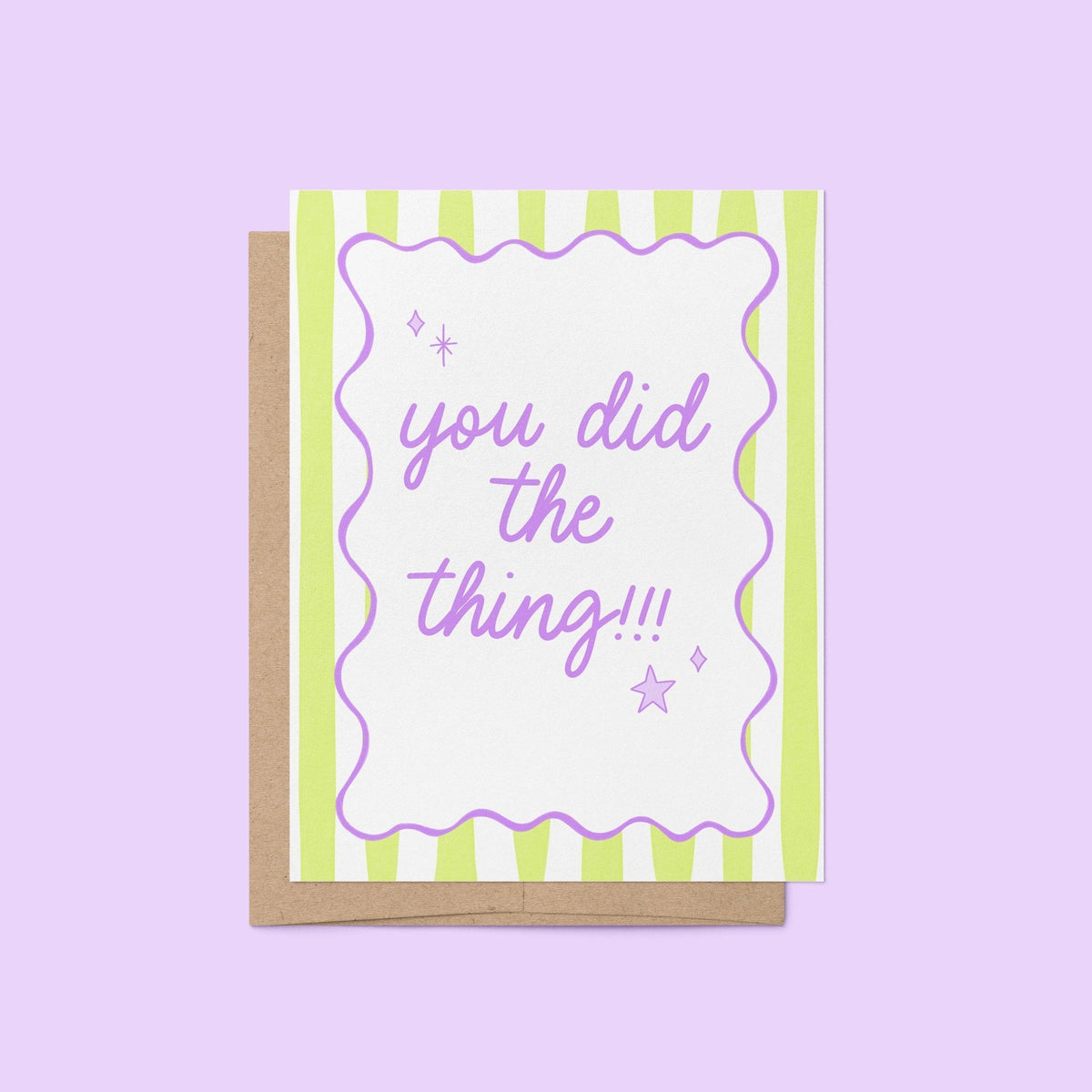 You Did the Thing congratulations card flat lay — celebratory congrats card with star and sparkle doodles by indie artist MangoIllustrated
